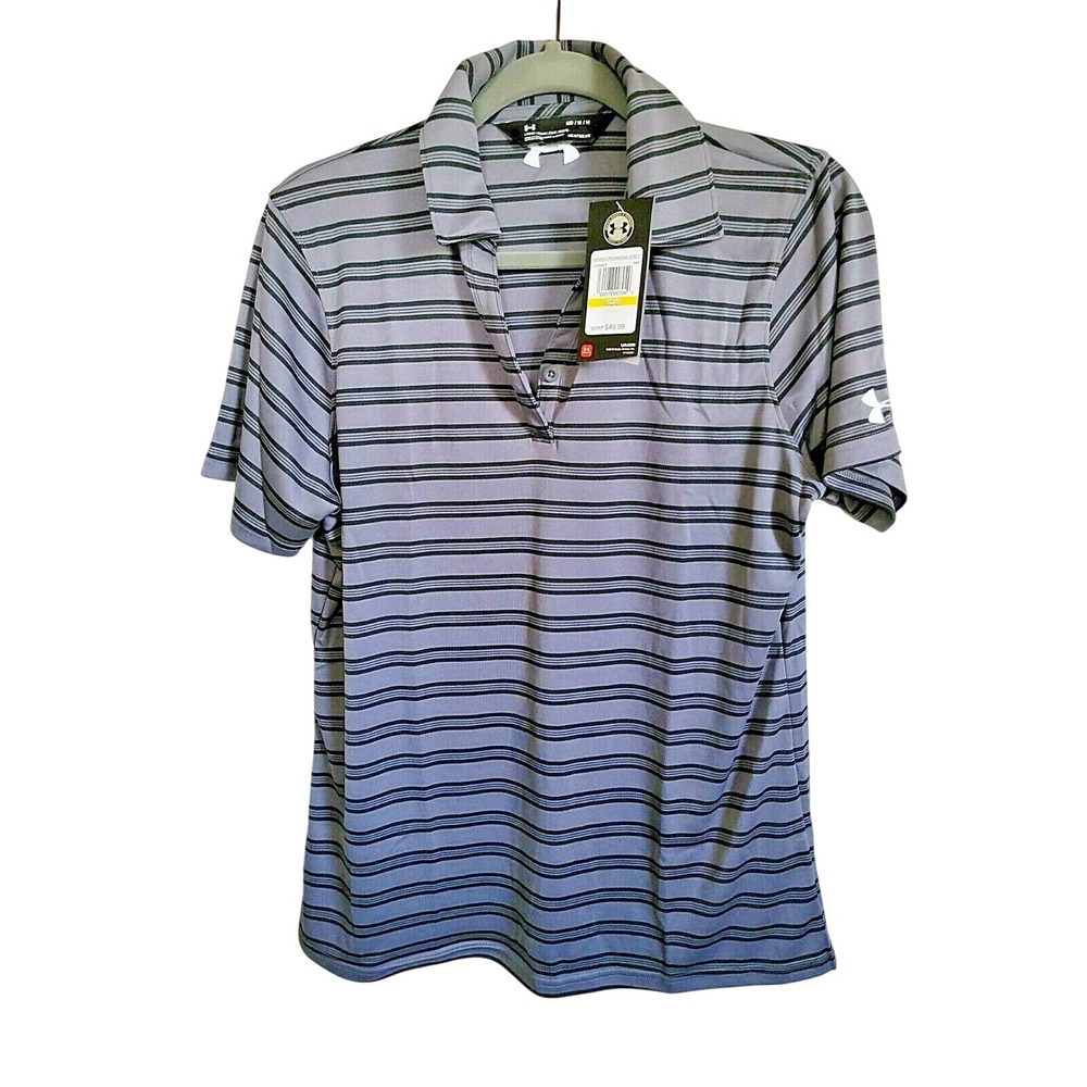 Under Armour Heat Gear Women's Medium Striped Polo M Gray NWT RV $50
